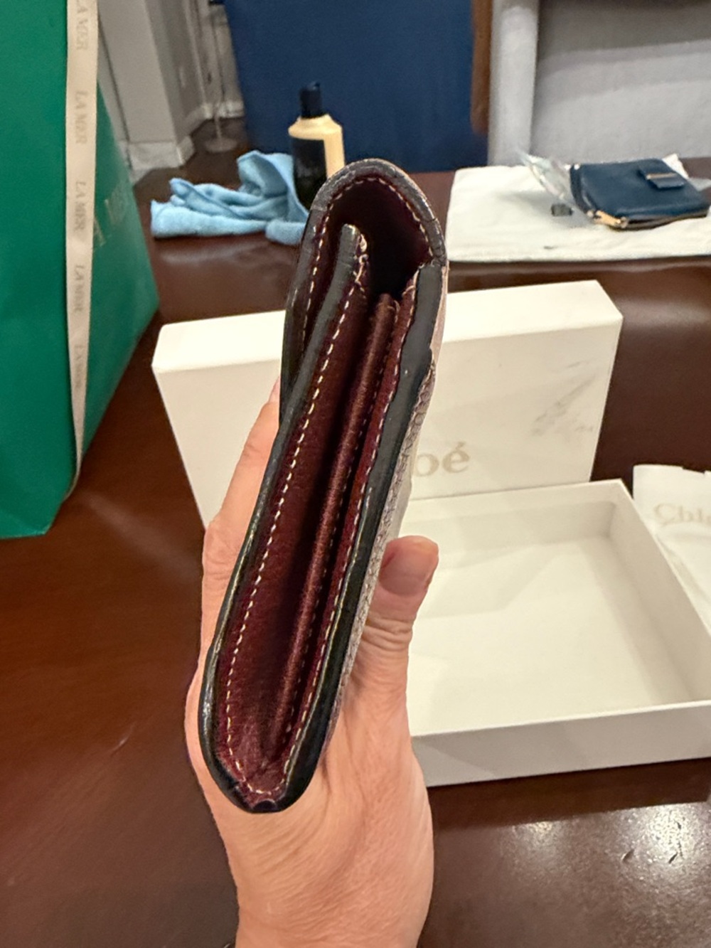 Chloé Colorblock Leather Envelope Wallet in Pink, Taupe & Burgundy - Picture 7 of 12